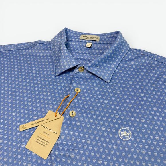 Peter Millar Polo Shirt Mens Large Crown Sport Summer Comfort SKULLS UPF 50 $110